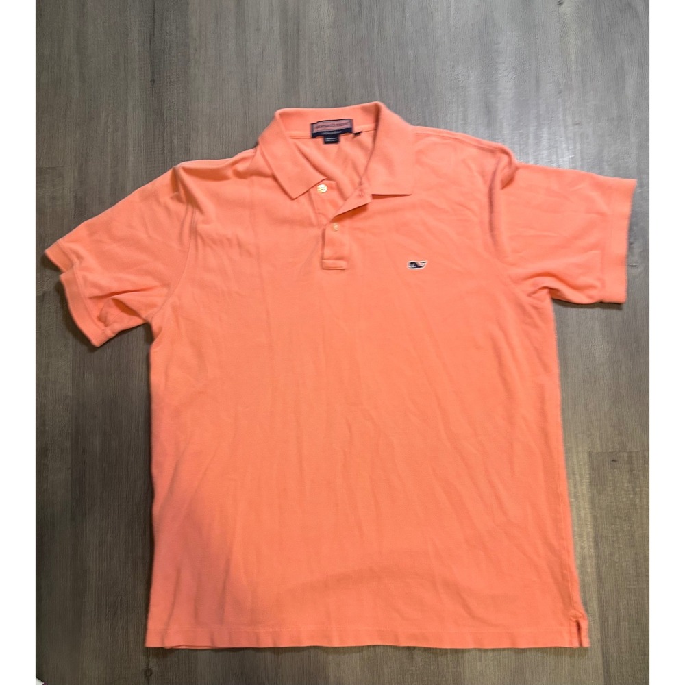Vineyard Vines Polo Shirt Mens Large Orange Short Sleeve Pique Cotton Whale Logo